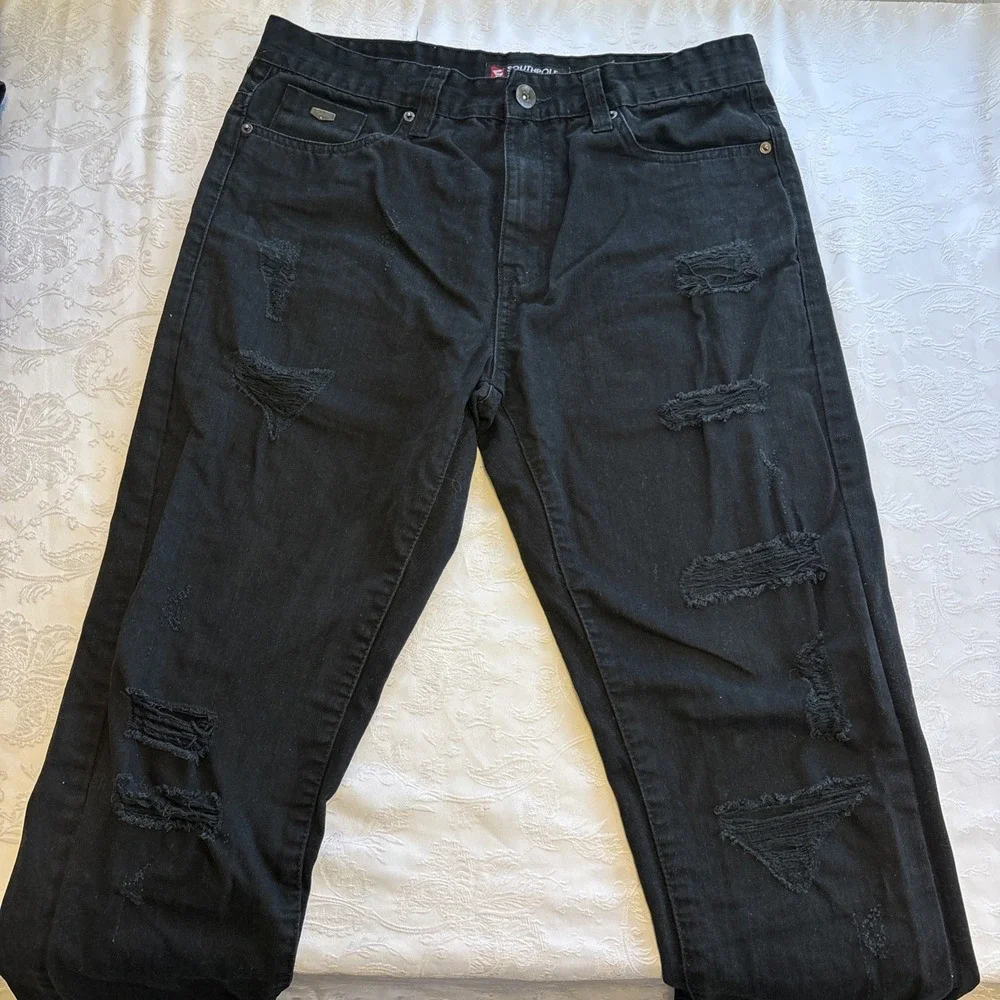 Southpole Jeans Mens 32x32 Deep Black Relaxed Distressed Hip Hop Y2K
